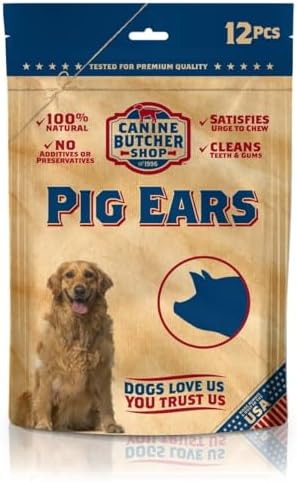 Pig Ears for Dogs Large Made in USA, Pig Ears Dog Treats, Large & Small Dogs, Aggressive Chewers, Dog Chews Long Lasting (12-Pack)
