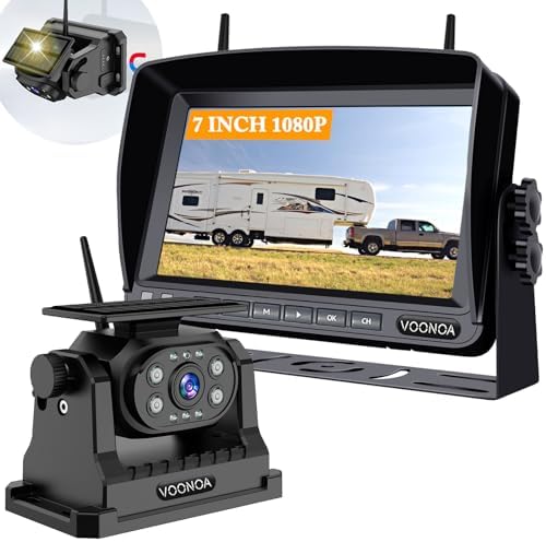 Wireless Magnetic Backup Camera, 9600mAh Battery Powered Rechargeable Waterproof HD Solar Back Up Rear View Bluetooth Hitch Camera with 7 Inch 1080P Monitor System for Car Truck Trailer RV VN003
