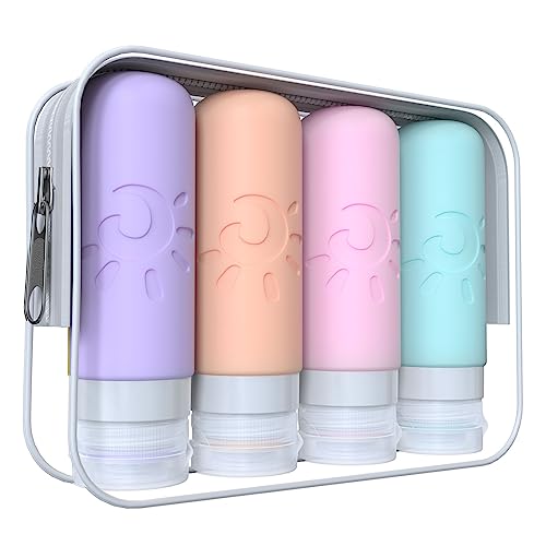 Travel Bottles for Toiletries, TSA Approved Travel Containers 3oz Leak Proof Travel Tubs Refillable Liquid Travel Accessories for Shampoo Conditioner Lotion Body Wash(Multicolored C)