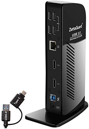 USB 3.0 and USB-C Universal Laptop Docking Station for Windows and Mac (Dual 4K Video HDMI, Gigabit Ethernet, 6 USB 3.0 Ports, 3.5 mm Audio)
