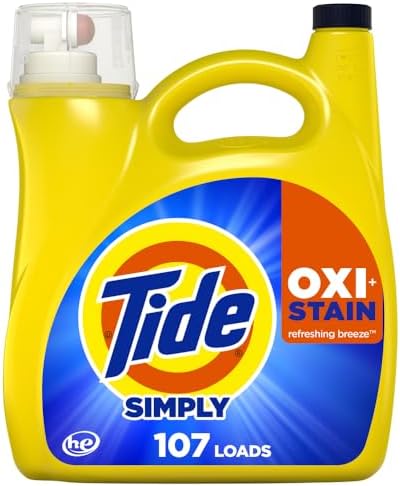Tide Simply Oxi Boost + Ultra Stain Release, Tough on Stains, Whitens, Brightens, Refreshing Breeze Scent, 151 fl oz, 107 Loads