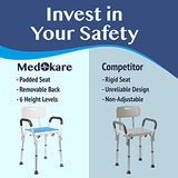 Medokare Premium Shower Chair for Inside Shower - Bath Chair and Medical Grade Shower Seat for Seniors, Elderly, Handicap & Disabled - Adjustable Support Bench w/Back and Armrests for Bathtub