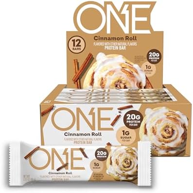 ONE Protein Bars, Cinnamon Roll, Gluten Free with 20g Protein and 1g Sugar, Pantry Staples, 2.12 oz (12 Count), Packaging May Vary