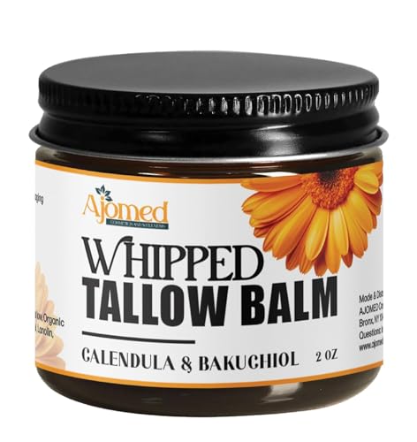 Whipped Beef Tallow for skin Moisturizer with calendula and bakuchiol oil | beef tallow for skin care - handmade grass-feed Frankinsence tallow face cream- organic facial balm (BLUE TANSY)