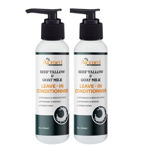 Beef tallow & Goat milk Leave-In Conditioner| Handmade hair Detangler- Anti-Frizz dreadlock moisturizer-Split Ends Breakage (8 Fl Oz (Pack of 2))