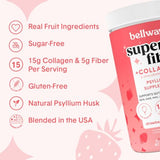 Bellway Super Fiber Powder + Collagen, Sugar-Free Psyllium Husk Powder with Hydrolyzed Collagen Peptides for Gut Health, Healthy Skin, Nails, Bones & Joints, Strawberry Lemonade (11.46 oz)