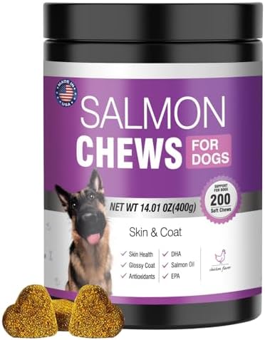 Omega 3 for Dogs Skin and Coat Supplement for Dogs 200 Chews Dog Fish Oil Supplements with EPA & DHA Fatty Acids Dry Skin Relief for Dogs Shedding Allergy Itching Promotes Heart Hip & Joint Health