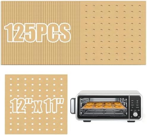 GOAUS Parchment Paper Sheets 12 x 11 Inch, Rectangle Disposable Liners 125 pcs for Air Fryer Toaster Oven, Perforated Baking Paper Fit Ninja, Cuisinart, Breville, Cosori