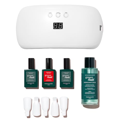 MANUCURIST • Green Flash Premium LED Gel Nail Polish Kit • 36W LED Nail Lamp • Vegan • Base Coat + Top Coat + Poppy Red Polish + Gel Polish Remover + Nail Clips