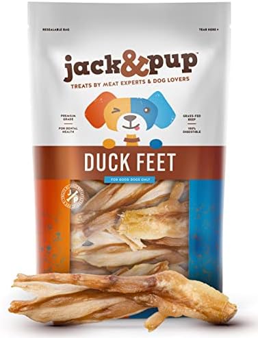 Jack&Pup Duck Feet Dog Chew Dog Treats for Medium Dogs and Small Dogs | All Natural, Single Ingredient Dehydrated Duck Feet (20 Count)
