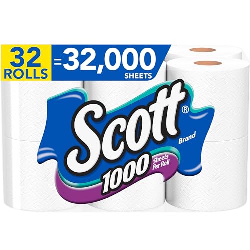 Scott 1000 Toilet Paper, 32 Rolls, Septic-Safe, 1-Ply Toilet Tissue , White