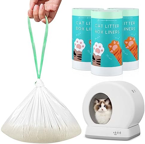 60 Count Self-Cleaning Cat Litter Box Liners Bag Fit For MW-SC01/MW-SC02/MW-LR01, Drawstring Heavy Duty Cat Litter Receptacles Bags Compatible with Automatic Cat Litter Box-18" * 12"