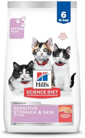 Hill's Science Diet Sensitive Stomach & Skin, Kitten, Stomach & Skin Sensitivity Support, Dry Cat Food, Salmon & Brown Rice, 6 lb Bag