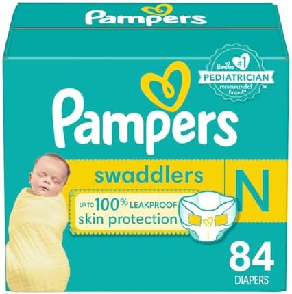 Pampers Swaddlers Diapers Newborn - Size 0, 84 Count, Ultra Soft Disposable Baby Diapers