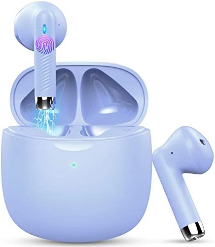Wireless Earbuds, Bluetooth 5.4 Headphones in Ear with Noise Cancelling Mic, Bluetooth Earbuds Stereo Bass, IP7 Waterproof Sports Earphones, 32H Playtime USB C Charging Ear Buds Purple for Android iOS