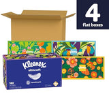 Kleenex Ultra Soft Facial Tissues, 4 Flat Boxes, 180 Tissues per Box, 3-Ply, Packaging May Vary