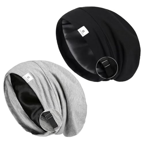 YANIBEST 2 Pcs Silk Bonnet Satin Bonnet Hair Bonnet for Sleeping- Adjustable Saty on Satin Lined Slouchy Beanie Hat for Women
