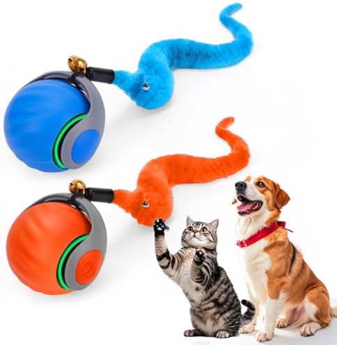 2PCS Interactive Cat Ball Toy, Self Rolling Ball with Cover Anti-Scratch for Bored Indoor Cat Chasing, Obstacle Avoidance Smart Cat Toys for Enrichment, Motion Activated Toys to Keep Them Busy