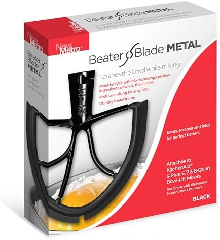 New Metro Design XL-MAX Metal Beater Blade, works with KitchenAid 5+, 6, 7, 8-Quart Stand Mixers, Black