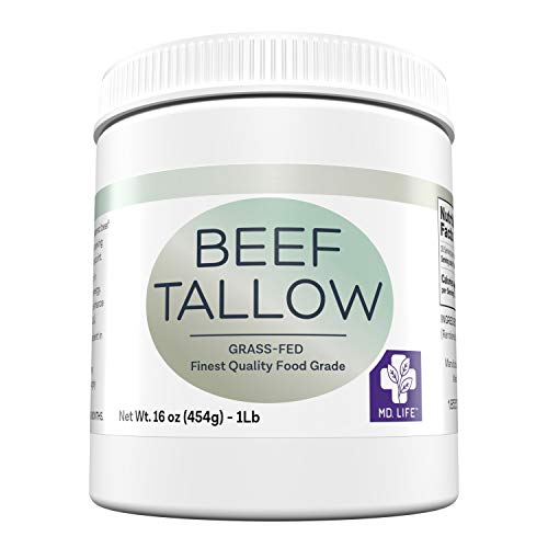 MD. Life Beef Tallow for Cooking - Food Grade Grass Fed Beef Tallow for Cooking Oil Replacement - 16 Onces - Pasture Raised Keto Friendly Beef Tallow- Used to Make Candles & Soap