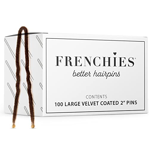 Frenchies French Twist Hair Pin, Ultra Flocked Extra Soft French Hair Pins for Women, Wedding, Updo Extensions, or Wig, 100 Count, Brown, Small (2 inch)