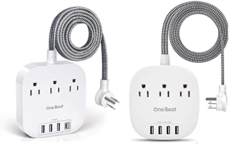 Cruise Power Strip 3 Outlets 4 USB Ports, Flat Plug, 5 Ft Extension Cord Non Surge Portector
