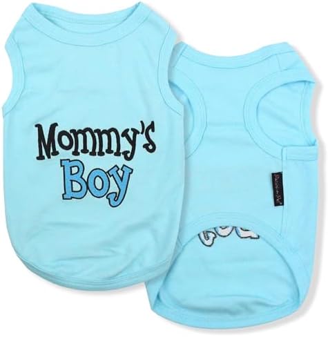 Parisian Pet Dog T-Shirt with Embroidered 'Mommy’s Boy' Words - 100% Cotton Boy Dog Clothes - Breathable Mamas Boy Dog Shirt - Machine Washable Dog Shirts for Small Dogs, S