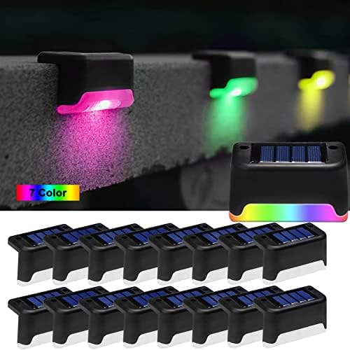 K.E.J. Solar Deck Lights Outdoor 16Pcs LED Step Light Pool Accessories Waterproof Landscape Lighting Easter Decor for Stairs Fence Yard Patio Driveway Pathway Yard Backyard and Garden