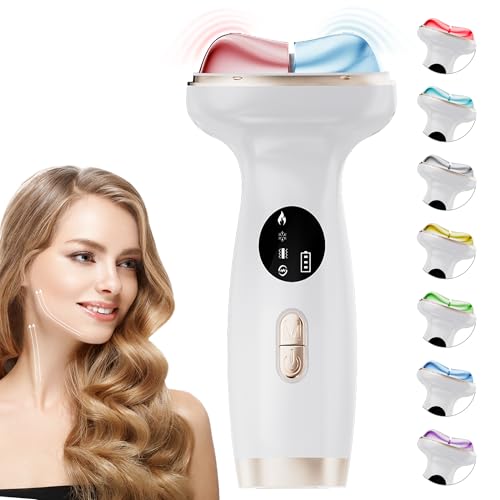 Upgraded Hot & Cold Dual Mode Face and Neck Beauty Massager, 7 in 1 LED Facial Sculptor, 7 Modes -Micro - Vibration - 7 Light -Heating -Ice Compress for Home Skin Care, Face Lift Device