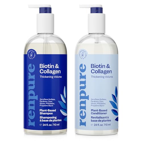 Renpure Biotin & Collagen Shampoo & Conditioner Set, Plant- Based - Nutrient Infused Formulas for Fuller, Thicker Looking Hair - For Fine Hair - Vitamin B7 (Biotin) & Collagen - 24 Fl Oz each, 2 Pack