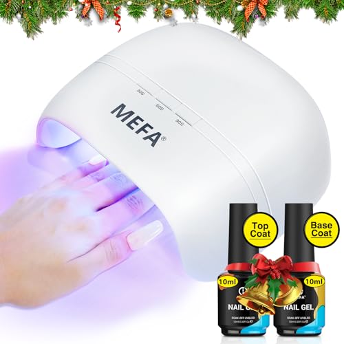 MEFA 72W UV Nail Lamp with Gel Base and Top Coat, UV Light for Gel Nails with 3 Timers, 21pcs Lamp Beads LED Nail Lamp for Gel Polish Fast Curing, UV Lamp with Gel Top Coat for Women Home Salon