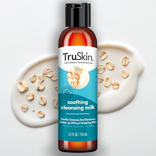 TruSkin Soothing Cleansing Milk for Face – Gentle Facial Cleanser for Sensitive Skin with Plant-Based Rice & Oat Milk plus Hyaluronic Acid - Gently Removes Make-Up Without Stripping Skin, 4.2 fl oz