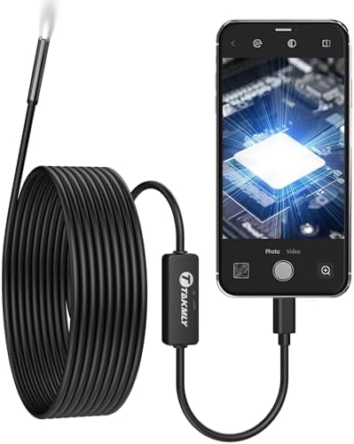 5.5mm Endoscope for iPhone, Compatible with iPad, 2.0 Megapixels HD USB C Borescope Inspection Snake Camera IP67 Waterproof with 16.4Ft Semi-Rigid Cord, 8 LED Lights