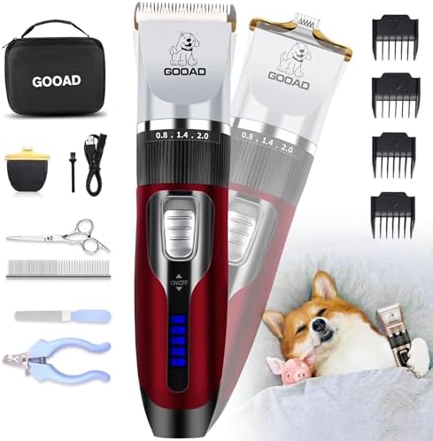 Dog Clippers Grooming Kit and Paw Trimmer,Cordless,Low Noise, Electric Quiet,Rechargeable, Dog Trimmer Grooming, Pet Hair Clippers for Thick Coats,Shaver for Small and Large Dogs Cats(Red)