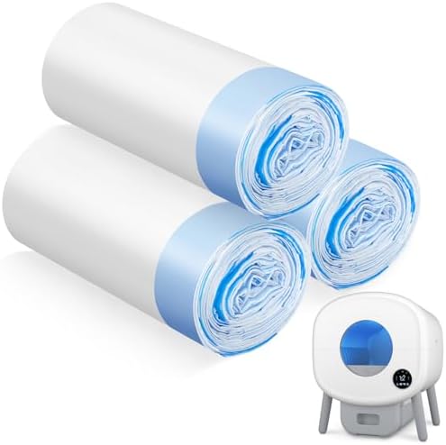 Cumrige Cat Litter Bags, 60 Pack Durable Drawstring Litter Box Liners for Automatic Cat Litter Box, Heavy-Duty, Portable, Replacement bags for Self-Cleaning Litter Boxes