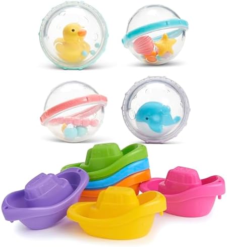 Munchkin® Little Boat Train Baby and Toddler Bath Toy, 6 Piece Set & ® Float & Play Bubbles™ Baby and Toddler Bath Toy, 4 Count