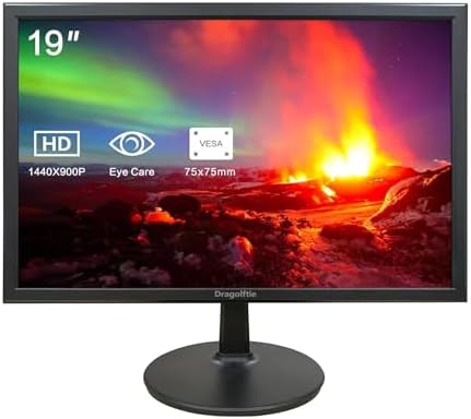 19 Inch PC Desktop Monitor 1440x900, Dual Built-in Speakers, 60Hz, 5ms, Computer Display Low-Blue Light LED Monitors, HDMI, VGA, VESA Mountable Business Screen, Black