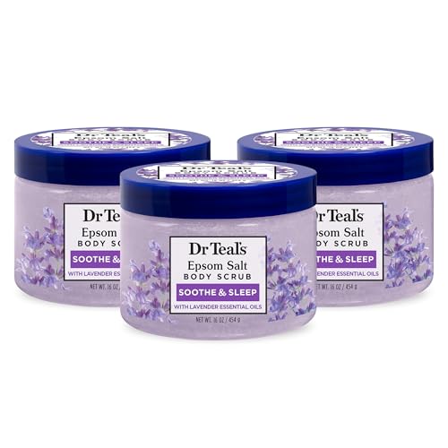 Dr Teal's Pure Epsom Salt Body Scrub, Soothe & Sleep with Lavender Essential Oils, 16 oz (Pack of 3)