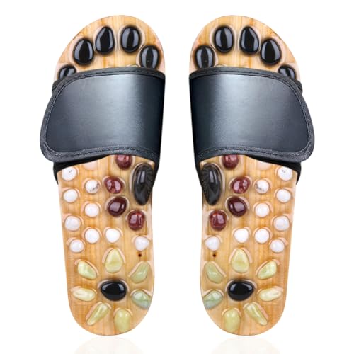 Acupressure Massage Slippers with Earth Stone, Wellness Gifts Therapeutic Reflexology Sandals for Plantar Fasciitis Foot Acupoint Massage Shiatsu Arch Heel Pain Relief, Fit Men 10-11.5 Feet Size