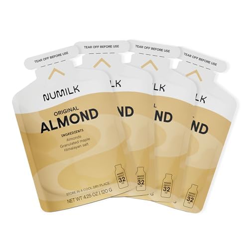 Numilk Pouches 4-Pack - Original Almond - Creamy Plant-Based Milk in Seconds - Easy-to-Use with the Numilk Nut Milk Maker Machine - Dairy Free Milk Beverage - One Pouch Makes 32oz