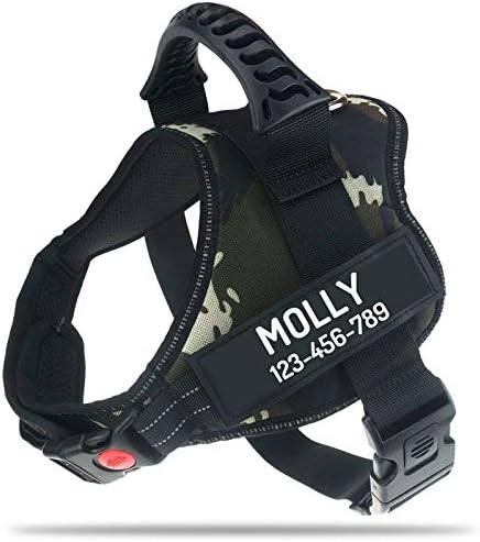 Personalized No Pull Dog Harness with Custom Name and Phone Number by PawPawify, Heavy Duty Pet Vest to Prevent Tugging, Pulling, or Choking, Training and Walking M Chest 24-31in Jungle Camo
