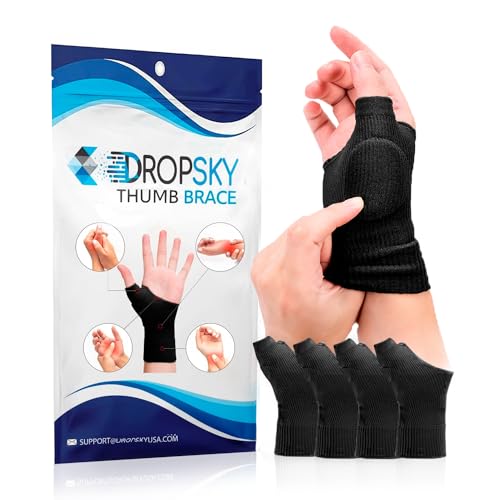 DropSky [4pcs] Gel Wrist Thumb Support Braces Soft with Gel Pad, Breathable Design, Relief Pain Carpal Tunnel, Arthritis Thumb, Fits Both Hands, Lightweight Support (Black)