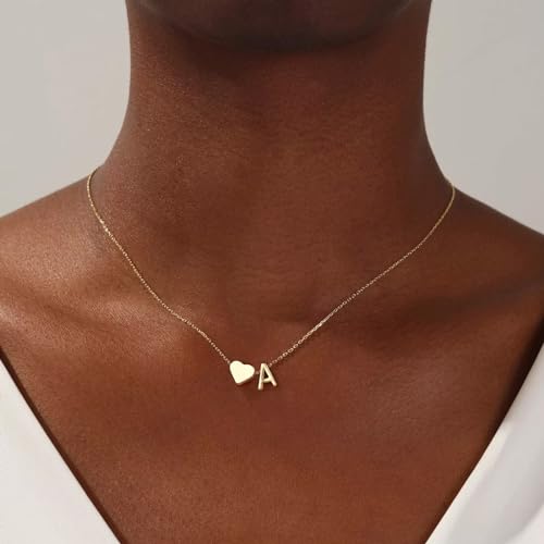 Turandoss Heart Initial Necklace for Women, 18K Real Gold Plated Heart Initial A Necklace Dainty Heart Necklaces Tiny Gold Initial Necklaces Birthday Gifts for Women Jewelry Christmas Gifts for Women