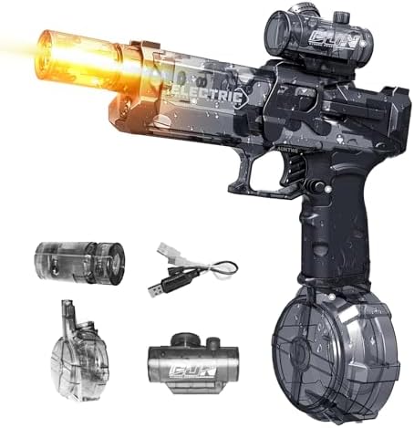 Ultimate Battle Blaster Electric Water Guns with Realistic Gun Muzzle Flame High Capacity Squirt Guns Summer Outdoor Beach Swimming Pool Party Toy for Adult Kid(Black)