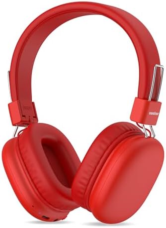 Kids Bluetooth Headphones, Wireless Headphones with HD ANC Microphone, 50 Hours Playtime, Safe Volume, Type C Fast Charging, Foldable On-Ear Headset for Children/Teens/Smart Device (Red)