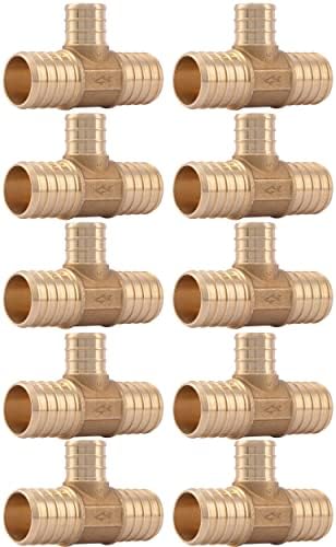 SharkBite 1 Inch x 1 Inch x 3/4 Inch Crimp Reducing Tee, Pack of 10, Brass Plumbing Fitting, PEX Pipe, PE-RT, UC416LF
