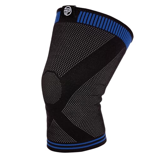 Pro-Tec Athletics 3D Flat Knee Support, Advanced Flat Knit Technology for Custom Fit, Breathable Multi-Directional Stretch Fabric, Non-Slip Gel for Enhanced Stability, XL, Blue/Black