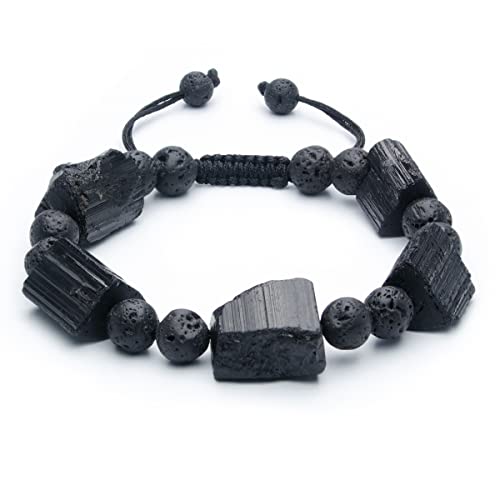 Black Tourmaline Lava Rock Stone Bracelet - GENASTO Crystal Stone Beads Lava Rock Bracelet Essential Oil Diffuser Stress Relief Bracelet for Relaxing and Yoga Meditation