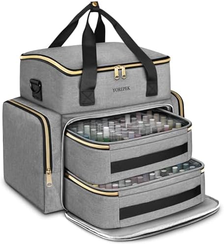 YOREPEK Nail Polish Organizer Case Holds 96 to 100+ Bottles (15ml/0.5 fl.oz) UV lamp, Extra Large Nail Polish Holder with Support Board for Easy Access, Gel Kit Bag For Manicure Tools, Grey