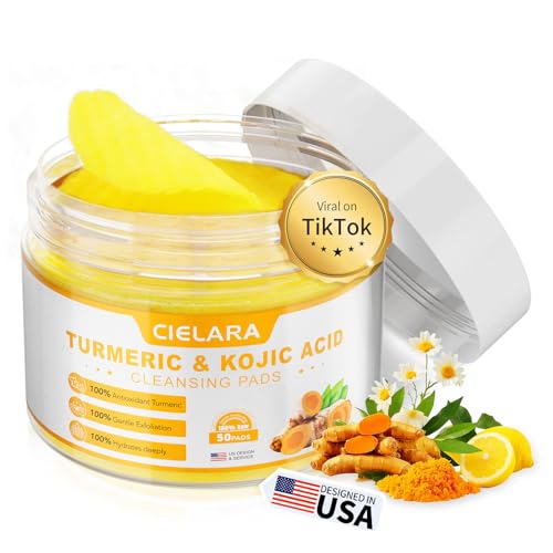 Turmeric Kojic Acid Cleansing Pads for Dark Spots Remover, Turmeric Face Scrub Pads with Vitamin C & E, Deep Clean Pores, Hydrate & Plump Skin Exfoliating Pads with Kojic Acid Serum 50 Pads